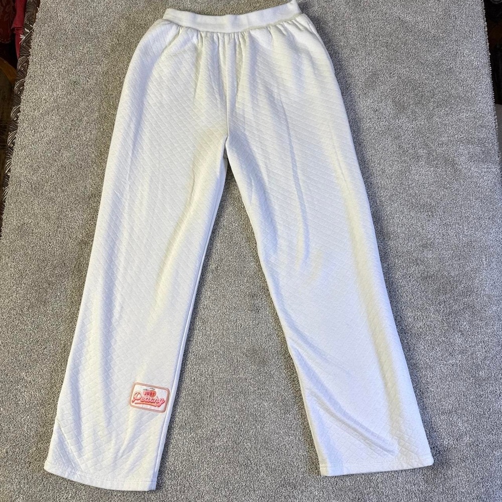 Day Dream "Just Peachy" Quilted White Sweatpants Women's Small Lounge Pants